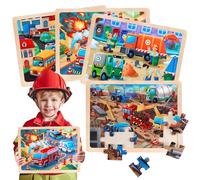 Giochi Montessori 3 4 5 6 Anni, Puzzle di legno per Bambini, Puzzle da pavimento, 4x24 Pezzi Set Veicoli Giocattolo Jigsaw Puzzle Classici, Giocattoli Regali Educativi per Ragazzo di 3 Anno