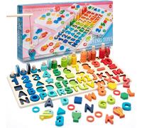Giochi Montessori di Legno per Bambini 3 4 5+ Anni, Molteplici Educativi Giocattoli da Puzzle Gioco Pesca Magnetica Anelli Impilabili Imparare la Matematica Contare e Colori