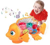 Giochi Musicali Bambini 123 Anno,Giochi per Gattonare con Musica e luci,Pesce Giocattolo per Neonati 6 9 12 18 Mesi,Regali di Compleanno Educativi con Luci e Musica,Movimento di Braccia e Coda