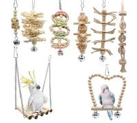 Giochi per Uccelli Pappagalli, 8 Pezzi Giocattoli Pappagallo, Altalena, Amaca, Campanelli, Giochi da Masticare Appesi per Gabbia Uccelli, Per Pappagallini, Ara Piccoli e Uccelli di Media Taglia