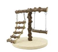 giochi per uccelli - Posatoio per in legno massiccio con da arrampicata e altalena sospesa, supporto interattivo durevole per uccelli di piccole e medie dimensioni, design