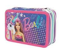 Giochi Preziosi BARBIE 2022 Astuccio Triplo, per chi si sente positiva, glamour e vincente, completo di Matite Colorate, Pennarelli, Penne, Gomma, Temperino, Righello e Forbice, BAP904000