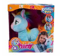 Giochi Preziosi Emotion Pets, Shiny Peluche Unicorno, Giochi Bambini 3 Anni +, Peluche Interattivo con Spazzola e 2 Fermagli Colorati Inclusi, Color Azzurro e Criniera e Coda Color Arcobaleno