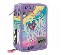 Giochi Preziosi GOPOP 2022 Astuccio Triplo Love, per chi si sente colorata, coraggiosa e vincente, completo di Matite Colorate, Pennarelli, Penne, Gomma, Temperino, Righello e Forbice, GG9L2300