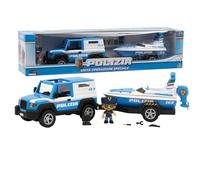 Giochi Preziosi Polizia - Jeep Della Polizia Con Livrea Originale A Ruota Libera. Include Rimorchio, Motoscafo, Personaggio 7 Cm In Divisa Ufficiale, Accessori, Per Bambini A Partire Dai 4 Anni
