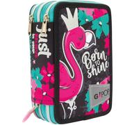 Giochi Preziosi Astuccio triplo GOPOP23 Flamingo 3 zip 18 matite colorate 18 pennarelli