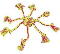 Gioco a corda con pallina intrecciata, cotone/poliestere ø 7 cm lime/rosa