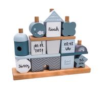 Gioco a incastro, a forma di casa, blu, regalo personalizzato per la nascita dei ragazzi, giocattolo in legno fatto a mano, regali personalizzati per bambini, etichetta etichetta, torre impilabile con
