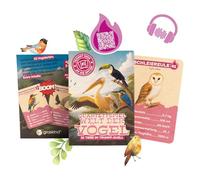 Gioco a quartetto "Mondo degli uccelli" - Il gioco di carte con 32 specie di uccelli in duello | Bambini e famiglia | Con codici QR e contenuti audio | Sostenibile su carta erbosa