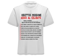 Gioco Addio al Celibato - Maglietta con Lista di Missioni Divertenti da Svolgere, Idea Regalo Originale per Futuro Sposo e Festa tra Amici T-Shirt (IT, Testo, S, Regular, Regular, Bianco)