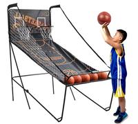 Gioco Arcade di Pallacanestro, Macchina da Doppio Tiro con 8 Modalità di Gioco, Canestro da Basket Pieghevole per Interni/Esterni, Include Palloni e Pompa per Divertimento Familiare e Multi-giocatore