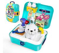 Gioco Bambini Kit Veterinario, Giocattolo di Ruolo Valigetta Dottore con Peluche Cane Zaino Salone di Bellezza Pet Play Set, Giochi di Imitazione Regali Bambino Ragazzi Ragazze 3 4 5 6 7 Anni