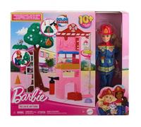 Barbie carriere - vigilessa del fuoco, playset con bambola e caserma dei pompieri, include 2 cuccioli con effetto cambia colore