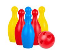 Gioco Bowling per Bambini con Birilli H19 cm 1 Boccia Ø10 cm in Plastica Multicolore