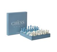 Printworks Set di scacchi classici, blu polveroso, pezzi di legno e tavola quadrata in acrilico da 24,9 cm, gioco da tavolo decorativo moderno