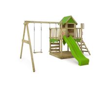 Gioco da giardino FATMOOSE JazzyJungle Jam XXL con altalena e scivolo verde mela, struttura da esterno per bambini con sabbiera, scaletta e accessori per il gioco