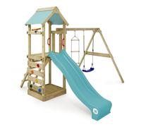 Gioco da giardino WICKEY FreeFlyer con altalena e scivolo, struttura da esterno per bambini con sabbiera, scaletta e accessori da gioco (blu pastello)