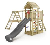 Gioco da giardino WICKEY RocketFlyer con tetto in legno, altalena e scivolo, struttura da esterno per bambini con sabbiera, scaletta e accessori da gioco - antracite