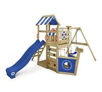 Gioco da giardino WICKEY SeaFlyer con altalena e scivolo blu, struttura da esterno per bambini con sabbiera, scaletta e accessori da gioco