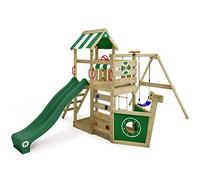 Gioco da giardino WICKEY SeaFlyer con altalena e scivolo verde, struttura da esterno per bambini con sabbiera, scaletta e accessori da gioco