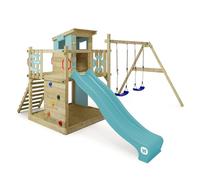Gioco da giardino WICKEY Smart Camp con altalena e scivolo, struttura da esterno per bambini con sabbiera, scaletta e accessori da gioco - blu pastello