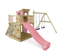 Gioco da giardino WICKEY Smart Camp con altalena e scivolo, struttura da esterno per bambini con sabbiera, scaletta e accessori da gioco - rosa pastello