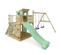 Gioco da giardino WICKEY Smart Camp con altalena e scivolo, struttura da esterno per bambini con sabbiera, scaletta e accessori da gioco - verde pastello