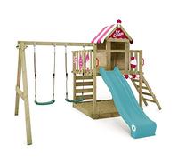 Gioco da giardino WICKEY Smart Candy con altalena, telone e scivolo, struttura da esterno per bambini con sabbiera, scaletta e accessori da gioco - turchese
