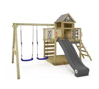Gioco da giardino WICKEY Smart Cave con altalena e scivolo, struttura da esterno per bambini con sabbiera, scaletta e accessori da gioco (antracite)