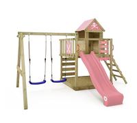 Gioco da giardino WICKEY Smart Cave con altalena e scivolo, struttura da esterno per bambini con sabbiera, scaletta e accessori da gioco (rosa pastello)