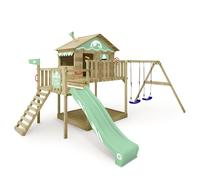 Gioco da giardino WICKEY Smart Coast con altalena e scivolo, struttura da esterno per bambini con sabbiera, scaletta e accessori da gioco (verde pastello)