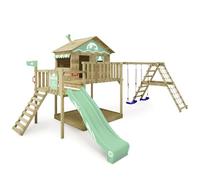 Gioco da giardino WICKEY Smart Ocean con altalena e scivolo, struttura da esterno per bambini con sabbiera, scaletta e accessori da gioco (verde pastello)