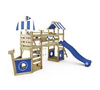 Gioco da giardino WICKEY StormFlyer con altalena e scivolo blu, struttura da esterno per bambini con sabbiere, scaletta e accessori da gioco