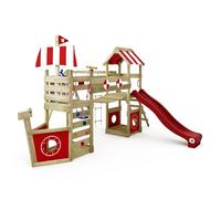 Gioco da giardino WICKEY StormFlyer con altalena e scivolo rosso, struttura da esterno per bambini con sabbiere, scaletta e accessori da gioco