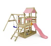 Gioco da giardino WICKEY TurboFlyer con altalena e scivolo, struttura da esterno per bambini con sabbiera, scaletta e accessori da gioco (rosa pastello)