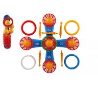 Gioco da lancio per bambini con cerchi e cestini con palline nella rete