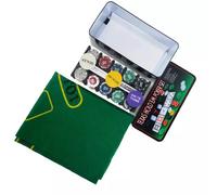 Gioco da tavolo Gioco da poker 100 o 200 carte da poker, set con scatola di metallo Chip da casinò professionali, con 4 colori e pulsanti distributori, 100 pezzi | 200 pezzi