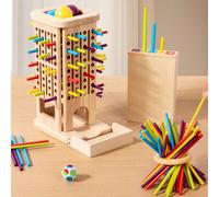 Gioco da tavolo in legno multi-gioco genitore-figlio, bastoncini da raccogliere & dadi per il riconoscimento dei colori, giocattolo per bambini per l'allenamento della concentrazione & dell'equilibrio