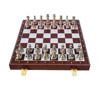 Gioco da tavolo Set di scacchi retrò in metallo con scacchiera pieghevole in legno e pezzi standard classici fatti a mano. Set di scacchi in metallo for bambini e adulti. Scacchi