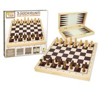Gioco Da Tavolo - Teorema: Fatto Di Legno - Gioco 3 In 1 Dama Scacchi Backgam...