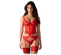 Obsessive Completo Cupide Desir corsetto e perizoma in pizzo trasparente rosso S/M