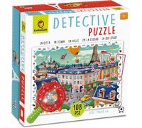 Ludattica - Detective puzzle In città - Puzzle 108 pezzi bambini 5+ - Due giochi in uno - Dimensione 70 x 50cm - Made in Italy