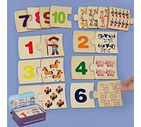 Gioco di abbinamento e conteggio di numeri in legno Montessori per l'apprendimento precoce, per bambini da 3 a 6 anni, set di schede di apprendimento bilingue con numeri in inglese e immagini di anima