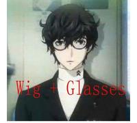 Gioco Di Alta Qualità P5 Persona 5 Kurusu Akira Joker Parrucca Cosplay Capelli Ricci Anti-Rughe Cosplay Capelli Sintetici + Parrucca Con Cappuccio Parrucca E Occhiali