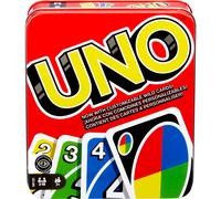 Gioco di carte UNO della Mattel Games, ideale per le serate in famiglia, da viaggio e regalo per bambini, in una scatola di latta da collezione p