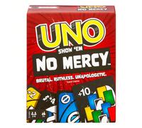 Gioco di carte UNO Show Em No Mercy di Mattel Games per bambini, adulti e feste di famiglia da portare in viaggio, con carte aggiuntive, regole speciali e penalità più severe, HWV18 AVVERTENZA:①Questo
