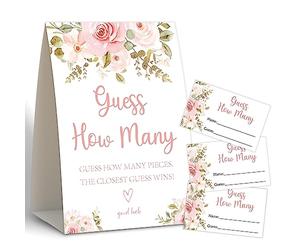 Gioco di doccia boho, indovina come molti, giochi per baby shower, giochi per doccia nuziale, decorazioni per baby shower, decorazioni per feste di compleanno, 50 biglietti indovinare e 1 segno -12