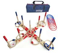 Gioco di lancio ad anelli Toss Game, anelli in legno, gioco con borsa per il trasporto (10 anelli di corda + 10 anelli di plastica, Large)