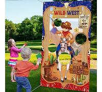 Gioco di lancio da cowboy, sfondo da cowboy selvaggio West con confezione da 3 pouf per bambini e adulti, gioco di lancio da cowboy per decorazioni per feste occidentali, favore, giochi all'aperto al