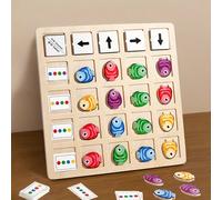 Gioco di orientamento a forma di pesciolino in legno, allenamento della logica spaziale, giocattolo puzzle in legno con 30 schede domanda, riconoscimento dei colori e allenamento della logica direzion